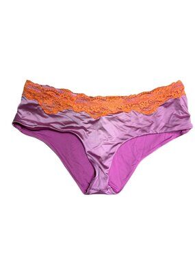 SKIMS Lace Trim Bikini Bottoms Pink Orange Size M VGUC
